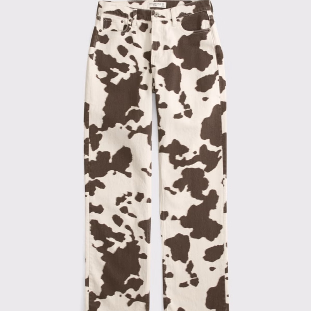 Abercrombie & Fitch Brown and White Patterned Straight Leg Jeans
